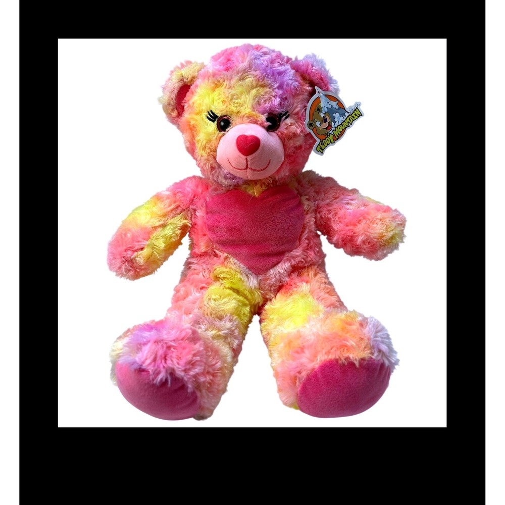 Teddy Mountain Shortcake the Bear 16 Inch Tie Dye Pink Yellow Heart Plush 0565